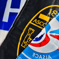 Flame retardant foil flag motif print